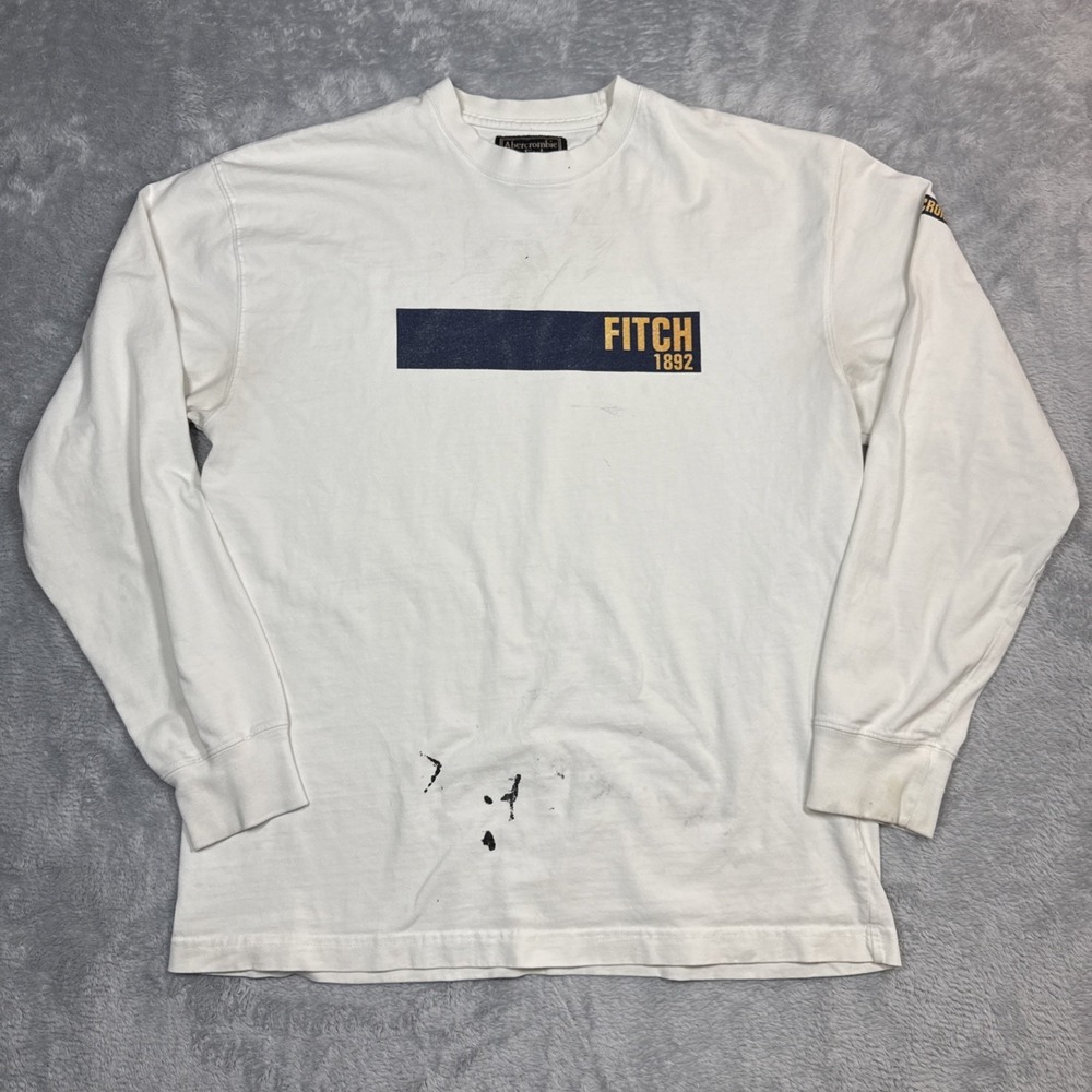 Vintage Abercrombie & Fitch Shirt Mens Small White Long Sleeve Y2K Stained Paint